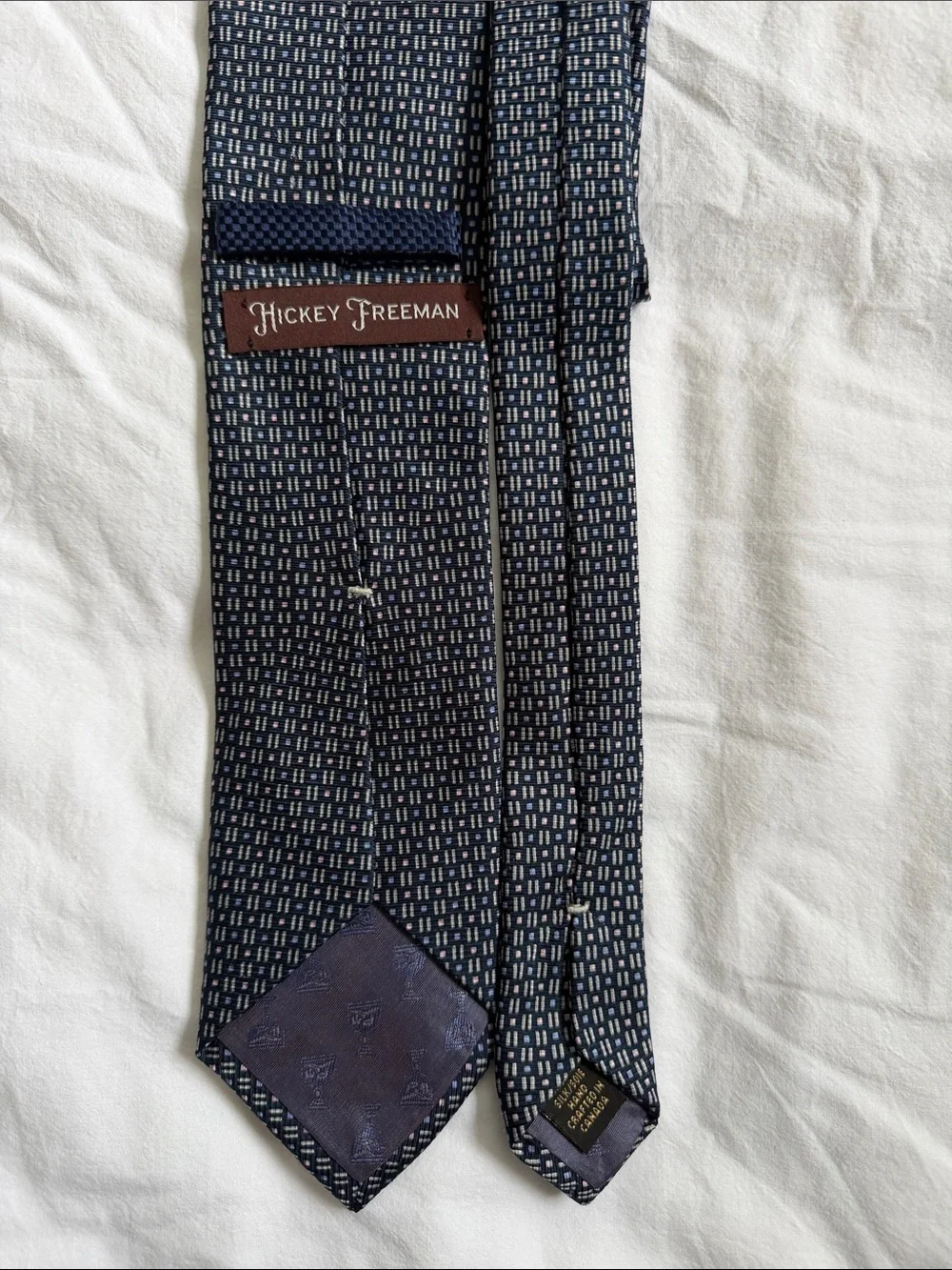 Men's Navy Patterned Silk Tie - Hickey Freeman